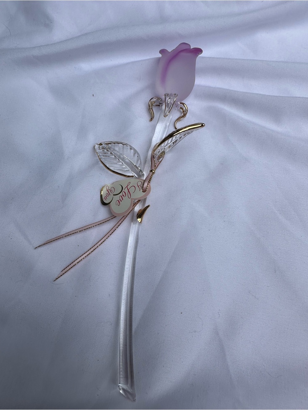 Pink Frosted Glass Rose with Gold Accents